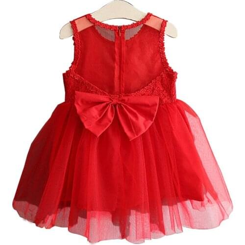 2019New Kids Dresses For Girls Princess Dress For wedding party Sleeveless Lace Children Baby Girl Clothes Red White 2T-6T