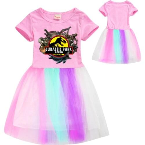 Summer Lace Children Clothing Princess Kids Dresses For Girls Causal Wear Dinosaur Dress 3-12 Yrs Girls Dress Vestido Robe Fille