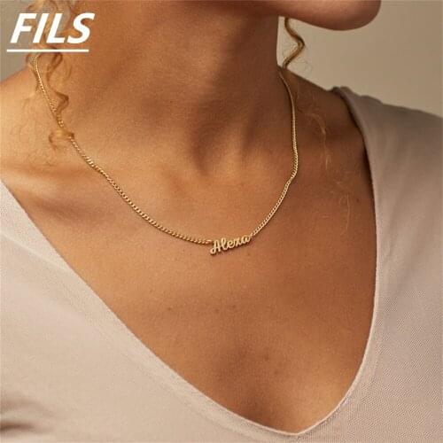 Personalized Name Necklace Custom Letter Pendant Stainless Stee Gold 3mm Cuban Chain Necklaces for Women Men Customized Jewelry