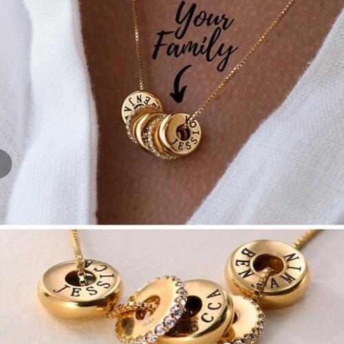Personalized Engraved Family Name Beads Charms With Crystal Necklace Stainless Steel Custom Love Mum Style Gift Jewelry