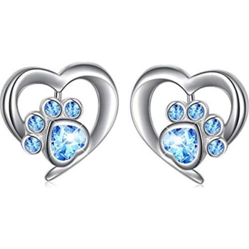 Dainty Female Crystal Heart Small Earrings Classic Silver Color Wedding Earrings Cute Cat Paw Stud Earrings For Women
