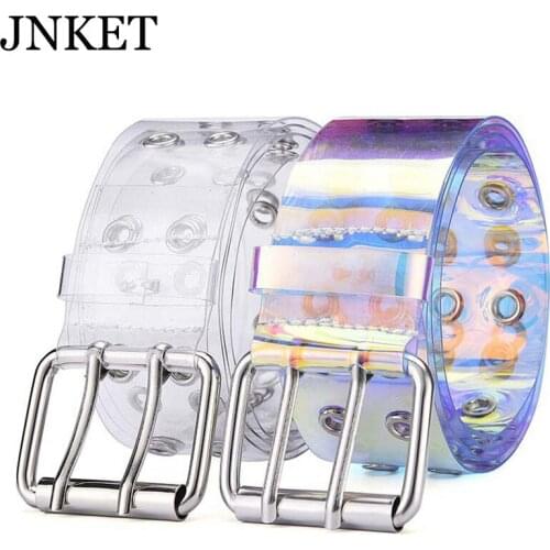 JNKET New Womens Transparent Belt Grommet Rivets Waist Belt Double Pin Buckle Cinturon Leisure Waistband Jeans Belt