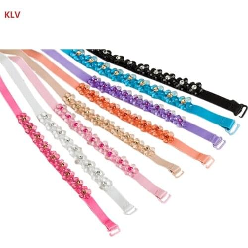 KLV Women Bra Strap Flower Rhinestone Decoration Invisible Elastic Shoulder Straps