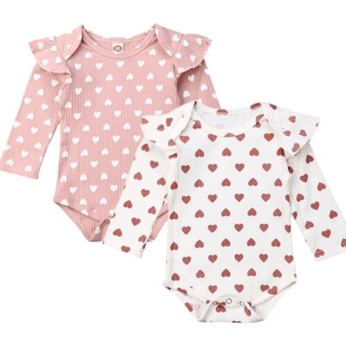 0-24M Newborn Baby Girls Heart pattern Clothes Ruffle Romper Jumpsuit Autumn Outfit