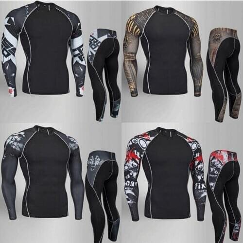 3D teen wolf MMA Clothing 2018 19 winter rash guard men compression clothing crossfit thermal underwear Mens fitness set S-4XL