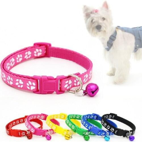 Pet Cat Dog Collar Fashion Adjustable Necklace Shaped Footprint With Bells Pet Footprint Collar Outdoor Walking Harnesses Leads
