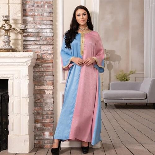 Middle East Womens Fashion Color Matching Phnom Penh Muslim Womens Arab Hui Robe Dress Kaftan Moroccan