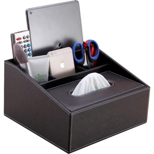 Fashion Leather Multifunctional Desktop Mobile Phone Remote Control Storage Box Coffee Table Napkin Tissue Box Pumping Paper Box