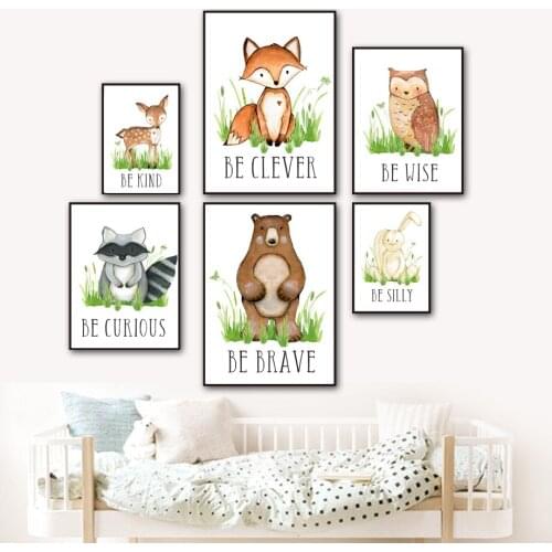Bear Fox Rabbit Deer Raccoon Owl Nursery Wall Art Canvas Painting Nordic Posters And Prints Wall Pictures Baby Kids Room Decor