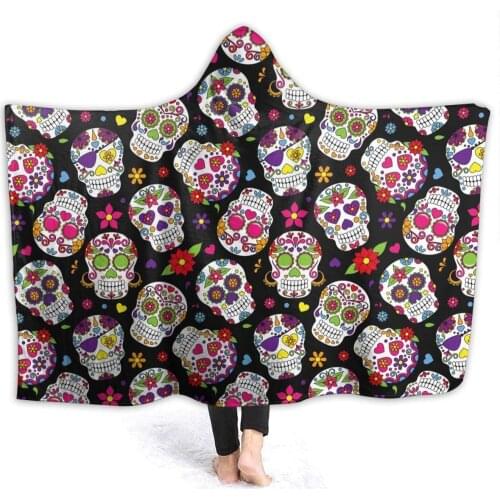 Sugar Skull Hoodie Blanket Wearable Throw Blankets for Couch Blanket Hooded for Baby Kids Men Women