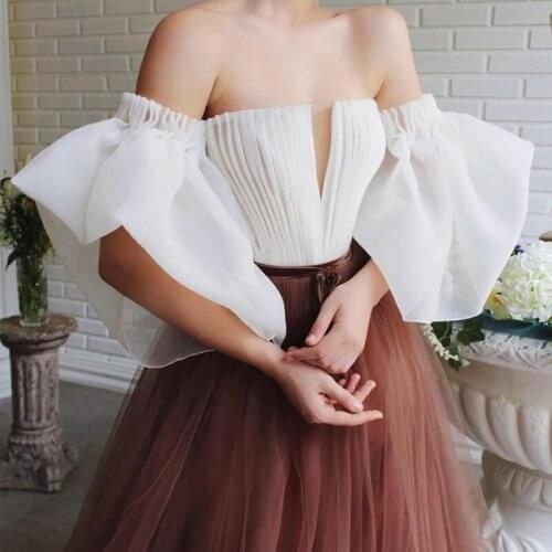 Organza Wedding Sleeves White Irregular Shape Wedding Puff Sleeves Detachable Bridal Bicep Handmade for Elegant Wedding Boleros