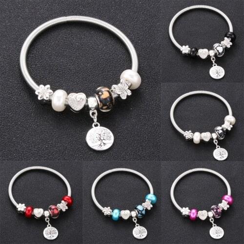 Tree of Life Charm Bracelets Original Elastic metal beading Antique For Women Glass Beads Brand Bracelet Bangle Jewelry Gift