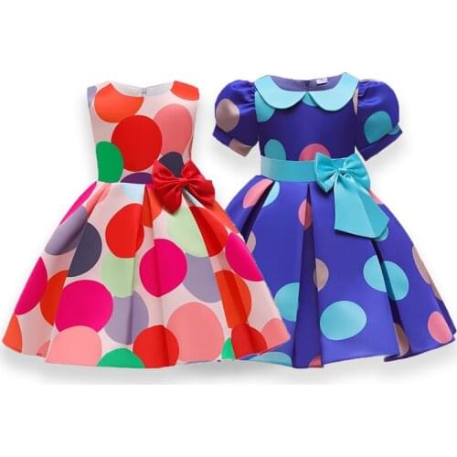 Easter Clothing 2021 Spring New Printing Bowknot Children Dress For Girls Princess Dresses Elegant Polka Dot Little Girl Dresses