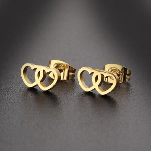 Two Heart DOUHLEHEE 50 Trend Brief Titanium Stainless Steel 3 Colors Plated Men Earring Stud Earrings For Women Classic Jewelry