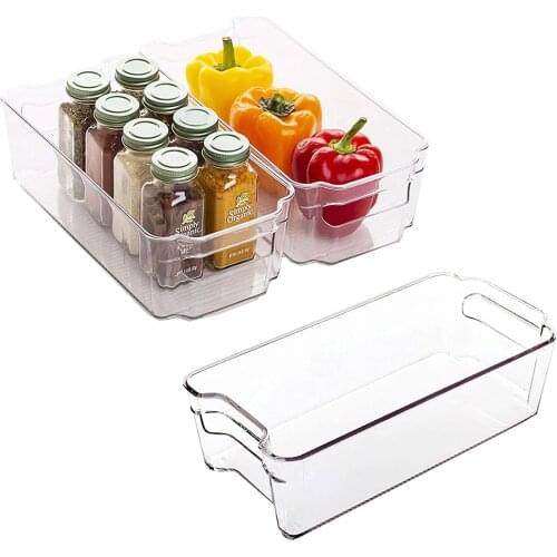 Stackable Plastic Storage Bins Fridge Organizer Clear Pantry Food Organization Handle For Kitchen Freezer Rack Cabinet Tools