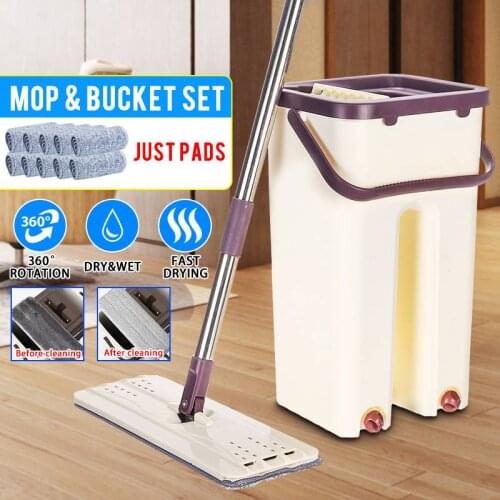 Home Cleaning Floor Mopper Flat Squeeze Mop with Bucket for Wash Magic Automatic Spin Self Cleaning Lazy Hand-Free Wipe Cleaners