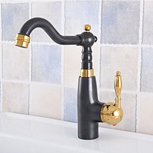 Black Gold Brass Single Handle Mixer Tap Bathroom & Kitchen Sink Water Faucet Rotable Basin Faucet Taps zsf795