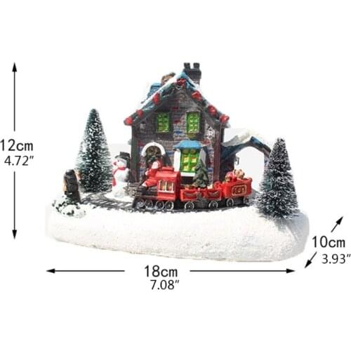 Creative Color LED Lights Christmas Small Train Village House Luminous Landscape Snow Figurines Resin Desktop Ornament