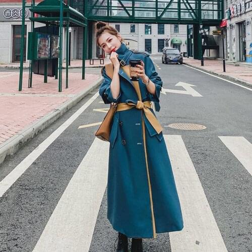High-End Windbreaker Overcoat Women Spring Autumn Fashion Double Breasted Long Trench Coat Ladies Korean Slim Outerwear H1159