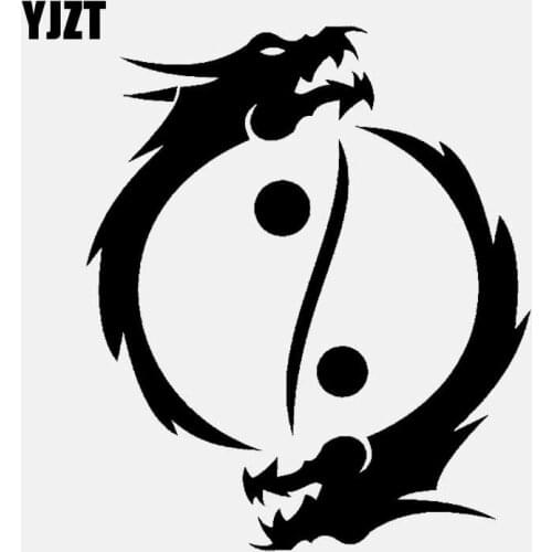 YJZT 12.3CM*14.5CM Buddhism Yin Yang Symbol Asian Dragons Car Stickers Vinyl Decal Black/Silver C3-1548