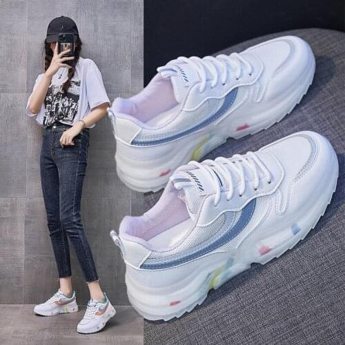 Women White Sneakers Comfortable Girl Sports Shoes Student Reflective Running Shoes Trainers Casual Shoes Fashion Flat Shoes