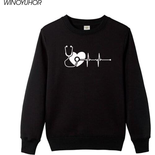 Nurse Heartbeat Line Funny Printed Hoodies Women 2020 Winter Fashion Sweatshirts Birthday Gift For Wife Girlfriend Pullovers