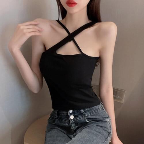 Sexy Cross Camis Slim Female Camisole 2021 Summer Hollow Out Streetwear Sleeveless Crop Top Solid Color sports Women Camisole