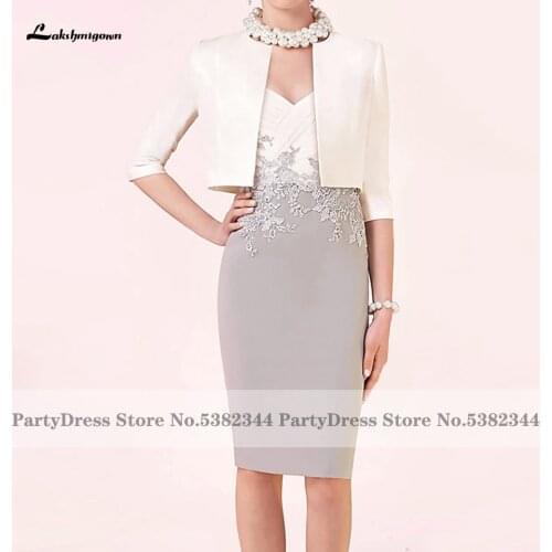 Vestidos Elegant Mother of Dress with Jacket 2021 Plus Size Women Robe Satin Evening Party Gown Knee Length Custom Made