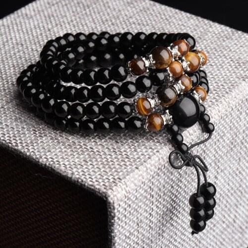 108 Crystal Prayer Bead Bracelet/Necklace Black Color Tiger Eye Bracelet Tibet Buddhist Buddha Meditation Bracelet