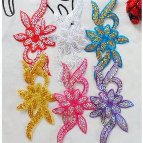 16*8cm DIY mesh sequin embroidery flower stickers childrens dance clothing applique patches affixed cloth patch stickers