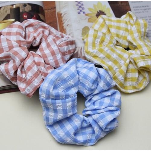 2021 PC Vintage Scrunchie Stretch Headband Dot Plaid Scrunchies Women Elastic Hair Bands Girls Hair Ties Cotton Hair Accessories