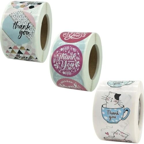 24Types Big Size Thank You Stickers Seal Labels 8 Geometric Flower Cat Bathing for Business Order Envelopes Packaging Gift Cards