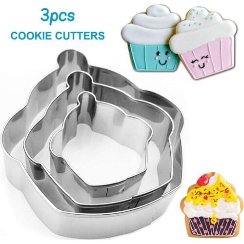 3Pcs Cupcake Shape Stainless Steel Biscuit Mold Cup Cake Cookie Cutter Baking Tool Dessert Utensils