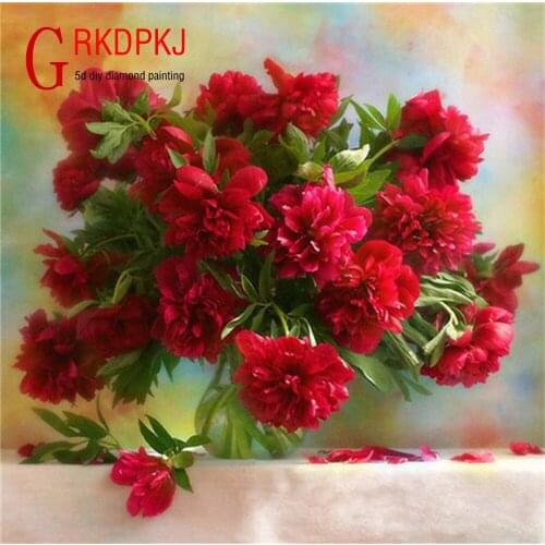 GRKDPKJ 5d diamond painting full drill square diamond embroidery Cross stitch pictures of rhinestones plant Red flowers painting
