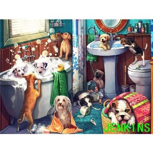 Diamond Painting Animal Dog Full Drill Wall Stickers Diamond Embroidery Mosaic Bathroom Home Art Jenkins