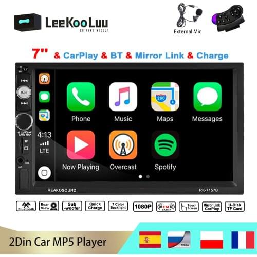 LeeKooLuu 2 Din Car Radio Stereo 7'' D-Play Car Multimedia Player Bluetooth FM Radio TF/USB With Steer Controller External Mic