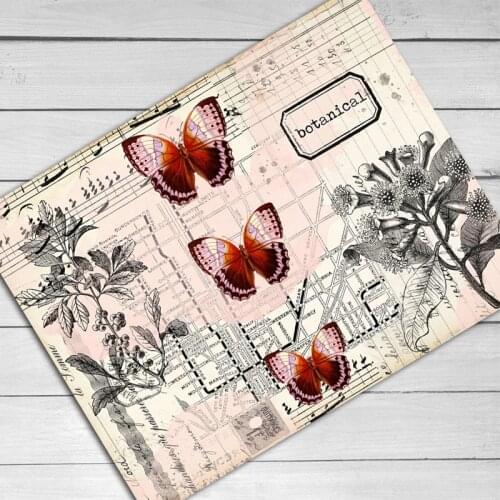 Large Size Retro Butterfly Flowers Plant Sticker Junk Journal Scrapbook Travel Diary Background Material Decoration Paper