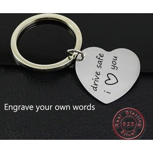Amxiu 925 Silver Heart Keychains Custom Any Blessing Words Pendant Key Chains For Dad Mom Birthday Womens Day Gifts Accessories
