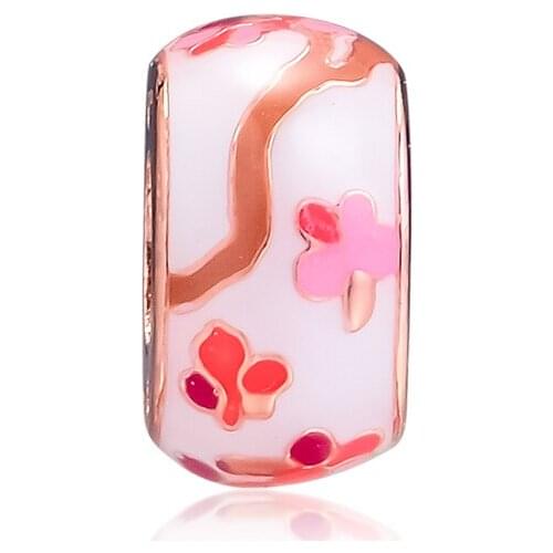 CKK Fit Pandora Bracelet PEACH BLOSSOM Spacer Beads For Jewelry Making Charms Sterling Silver 925 Original Bead Charm Kralen