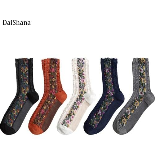 DaiShana 2019 New Fashion Women Socks Warm and Cute Euramerican National Wind-Flowers Autumn and Winter Ladies Cotton Mujer Sock