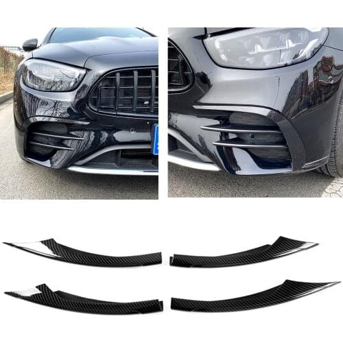 For Mercedes Benz E Class W213 E260 E300 E53 2021 Carbon Fiber Look Car Exterior Front Bumper Fog Lamp Frame Intake Grille Grill
