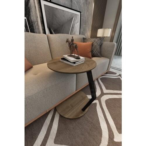 Home Walnut Side Table Furniture Round Coffee Table for Living Room Small Bedside Table Design End Table Sofaside Small Desk