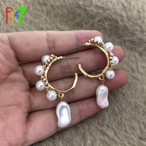 F.J4Z Fashion Hoop Earrings for Women Romantic Simulated Pearl Beaded Handmade Earrings Lady Party Earring Gifts Dropship