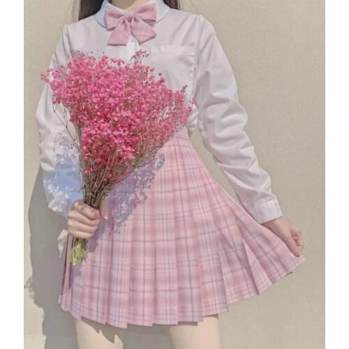 [Girls Mind] JK school uniform pink plaid skirt girl summer high waist pleated skirt female dress student