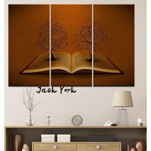 Canvas Painting Signature Flower with book 3 Pieces Wall Art Painting Modular Wallpapers Poster Print for living room Home Decor