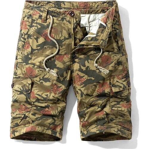 Camouflage Summer Cargo Short Men Casual Short Mid-waist Knee Length Cotton Breathable Overalls Men Large Size 28-38 Board Short