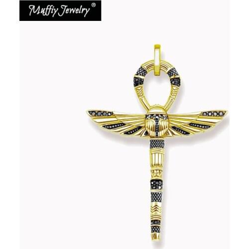 Pendant Cross of Life Ankh with Scarab Golden 2021 New Vintage Jewelry 925 Sterling Silver Protective Amulet For Woman & Men