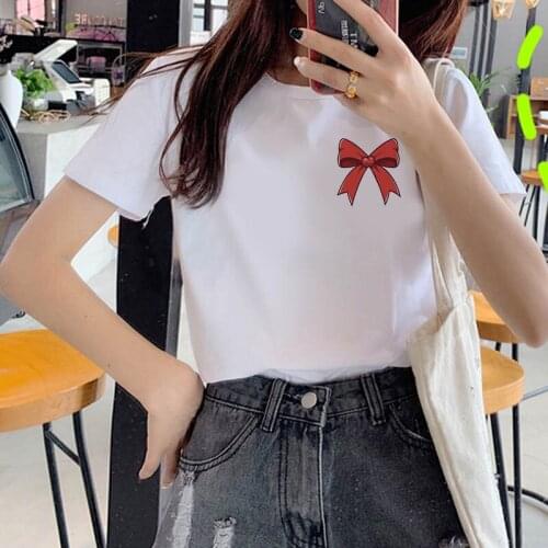 Summer T Shirt Bowknot Printed Female Tshirt Casual T-Shirt Short Sleeve Female Tshirts Tops O-Neck Clothes Female Dropship