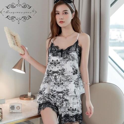 Summer Ladies Modal Suspender V-neck Pajamas Can Be Worn Outside Retro Home Service Women Shorts Sexy Sleepwear