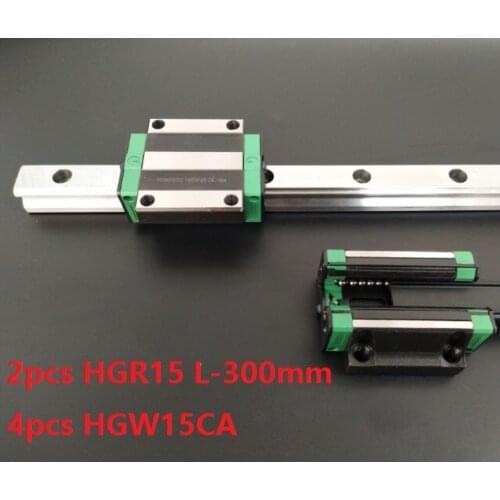 2pcs China made HGR15 L-300mm linear guide / rail + 4pcs HGW15CA / HGW15 linear blocks carriage flange CNC
